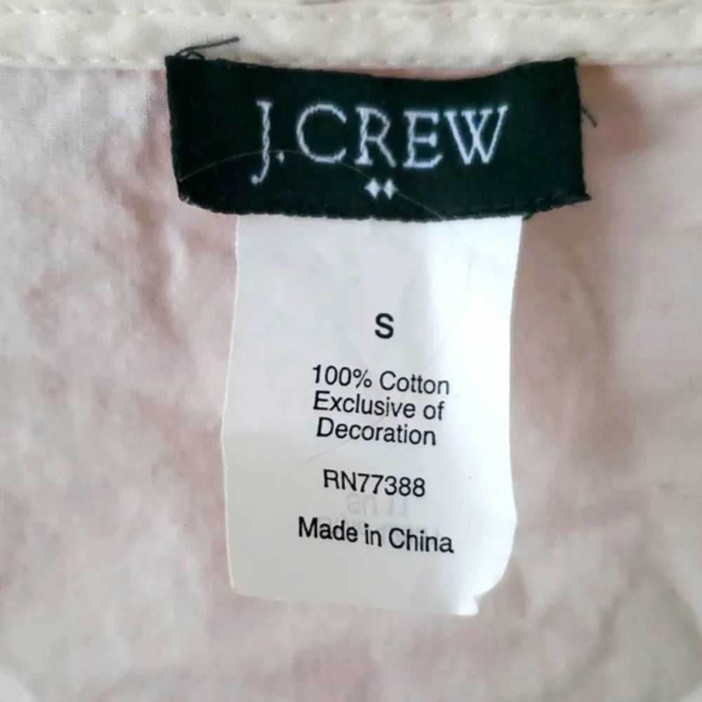 J. Crew Womans Cream Embroidered Boho Short Sleeve Blouse Size Small‎